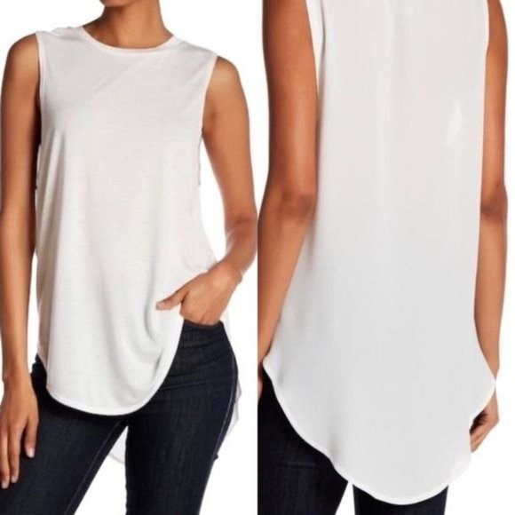 Haute Hippie Tops - Haute Hippie Mixed Media White Shirttail Hem Tank Top/Cami